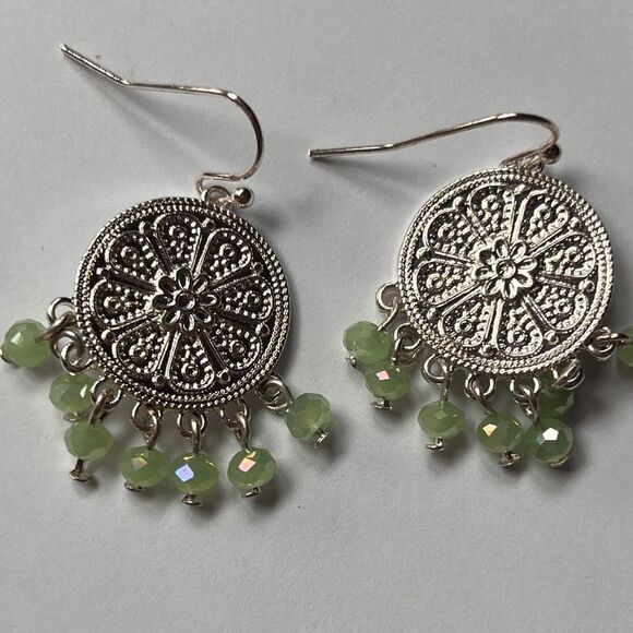 Periwinkle by Barlow Bohemian Drop Earrings – Pale Green Beads - Picture 1 of 4
